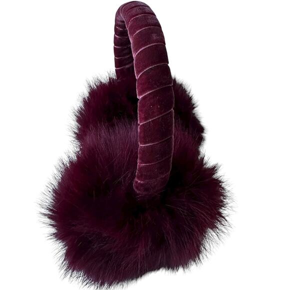 Burgundy Earmuffs Faux Fur Fuzzy Velvet Wrapped Headband Women's One Size - Picture 3 of 6